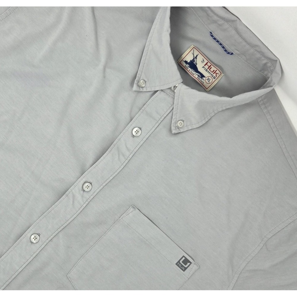 Huk Fishing Kona Shirt Mens XL Gray Button Down Performance Short Sleeve